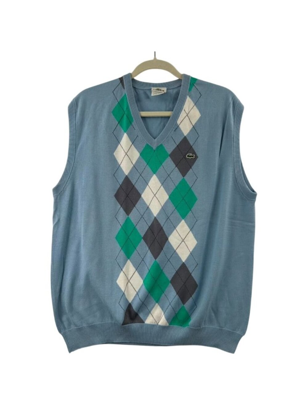 Vintage Lacoste Sweater Vest Men's L/XL (7) Multicolor Diamond V-Neck Sleeveless